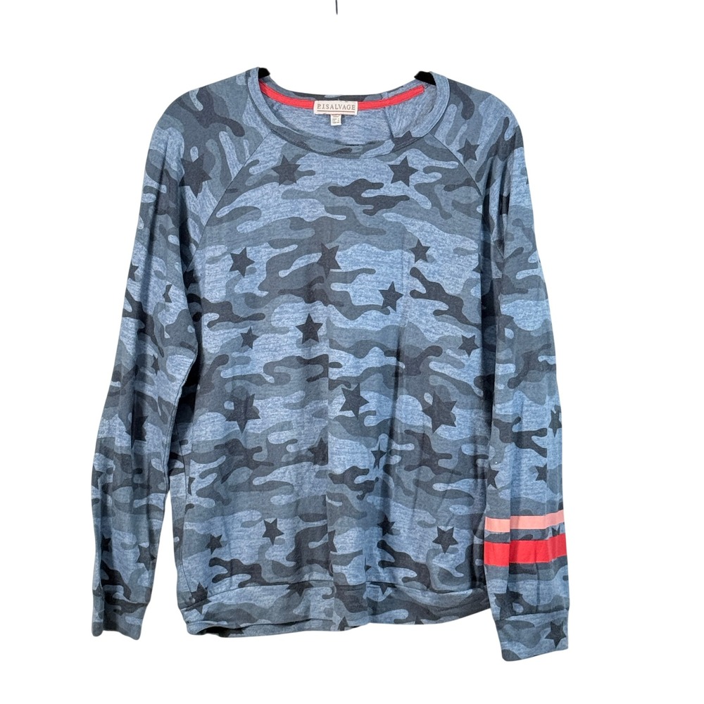 PJ Salvage Camo Star Long Sleeve Sweatshirt Top Men's‎ Large Blue Gray